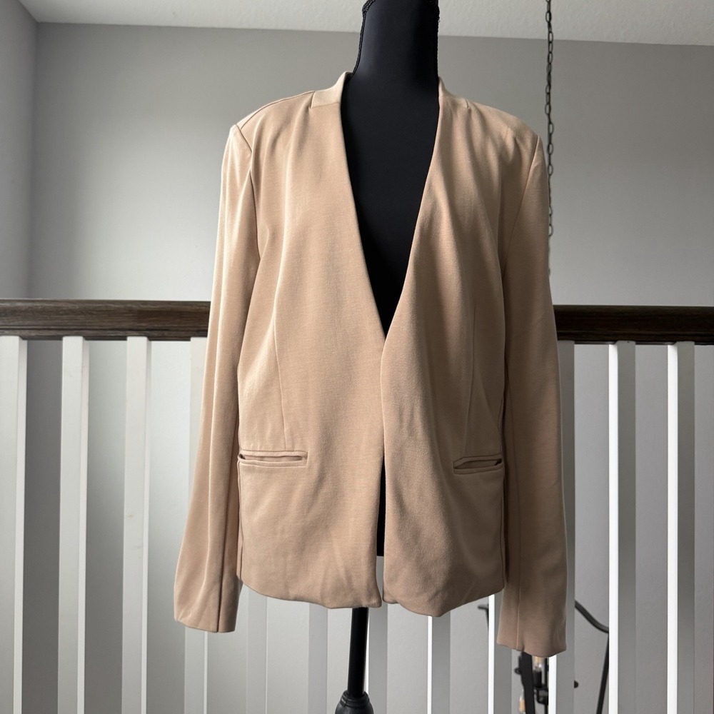 Soft Surroundings Tan Brown Blazer Womens L Stretch Comfort Blazer Jacket Office